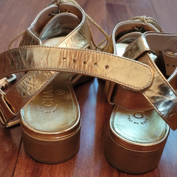 Chanel Gold Mocassin Sandals size 35.5 - Picture 2 of 5